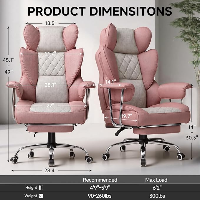 GTPLAYER Gaming ChairOffice Chair with Pocket Spring Lumbar Support Ergonomic Comfortable Wide Office Desk Computer Chair with Outward Fixed Soft Armrests and Footrest (Fabric Pink)