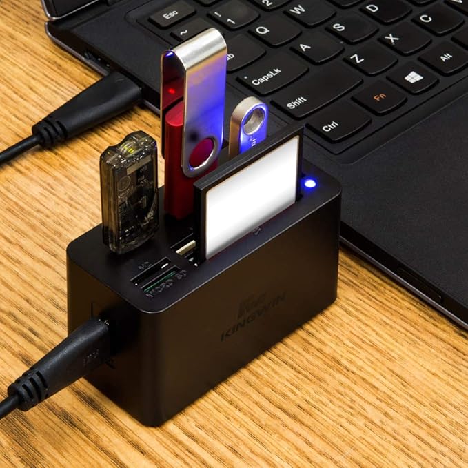 Kingwin USB HUB Adapter w/ Memory Card Reader Writer &amp USB 3.0 HUB Combo - Supports High Speed SD MS Micro M2 CF Card Reader For Macbook Laptop Desktop - Includes USB Cable 5 Gbps Speed Black