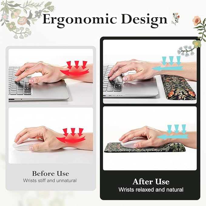 iLeadon Mouse Pad Set Non Slip Office Desk Mat Soft Keyboard Wrist Rest and Mouse Pad Set Non Slip Gaming Desk Mat and Wrist Pad for Keyboard with Coaster for Women Home (Black)