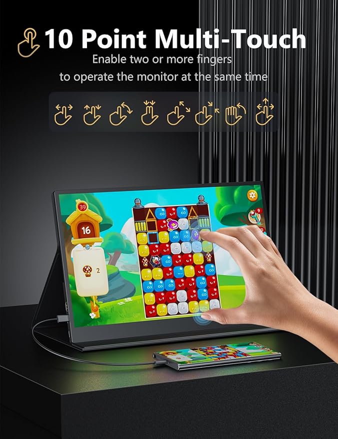 OLED Touch Portable Monitor 15.6 4K 60Hz IPS Laptop Monitor Second Screen Dual USB C HDMI Computer Gaming Display with Speakers &amp Smart Cover Travel Display for PC Phone PS4/5 Xbox Switch
