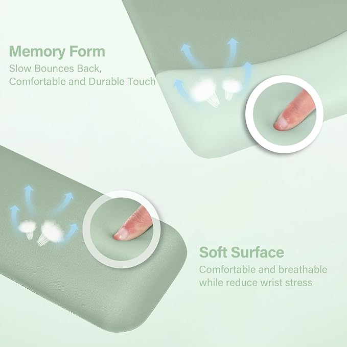 MOSISO Wrist Rest Support for Mouse Pad&ampKeyboard SetRectangular Ergonomic Mousepad Non-Slip Base with Neoprene Cloth&ampRaised Curved Memory Foam&amp15.6 inch Computer Bag with Bowknot Green&a