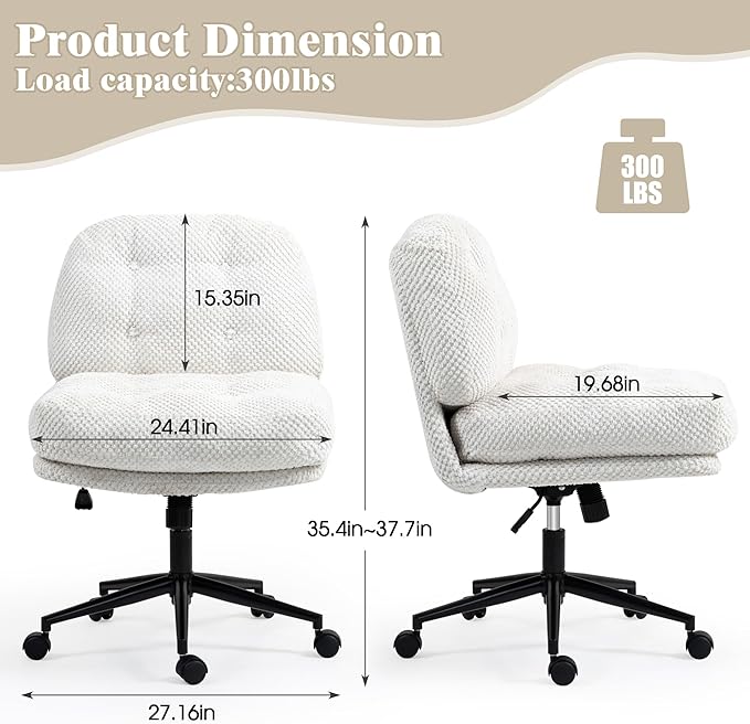 Criss Cross Chair on Wheels Wider &amp Thickened Cross Legged Office Chair Comfortable Adjustable Swivel White