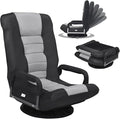 ERGOMASTER 360 Degree Swivel Video Gaming Floor Chair w/Armrests Adjustable 6-Position Folding Floor Chair Padded Backrest for Game Reading (Grey/Black)