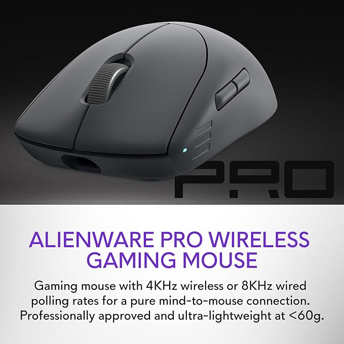 Alienware Pro Wireless Gaming Mouse - 2.4GHz Gaming Wireless/USB Wired Connectivity Adjustable DPI Optical Sensor Technology 6 Programmable Buttons 650 IPS Sensor Max Speed - Dark Side of the Moon