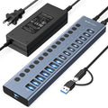 Powered USB 3.2 Hub ACASIS 16 Ports USB 3.2 Hub(8 USB-A 3.2 Ports+8 USB-C 3.2 Ports) Aluminum USB Hub Powered with 96W Power Adapter USB Hub for PC/Laptop Computer Flash Drive Printer Camera