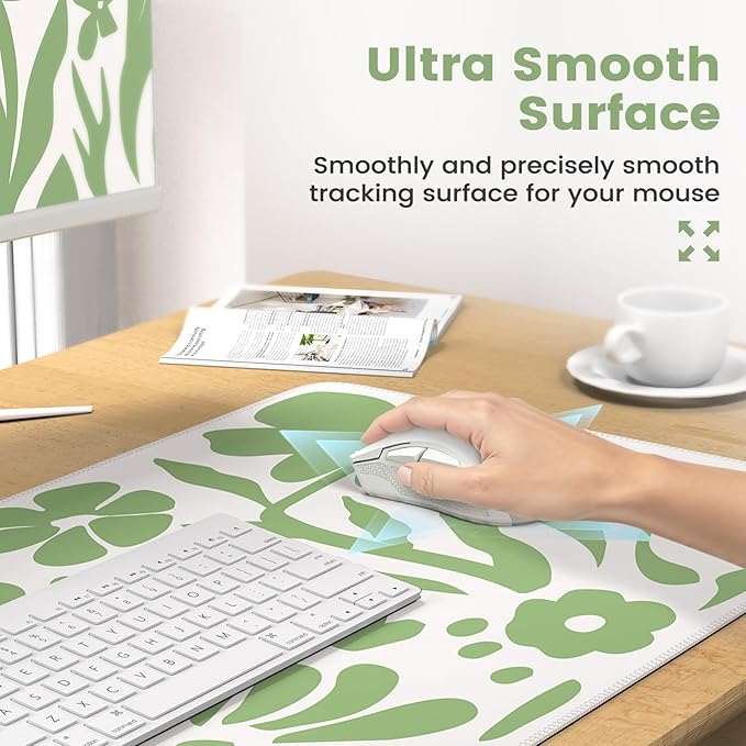 iCasso Desk Cover Mat 4in1 Floral Large Mouse Pad with Wrist Rest Desk Matt for Desktop Anti-Slip XXL Big Computer Ergonomic Mousepad with Wrist Support for Keyboard and Mouse (Green)