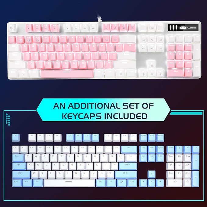 MageGee Mechanical Gaming Keyboard New Upgraded Blue Switch 104 Keys White Backlit Keyboards USB Wired Mechanical Computer Keyboard for Laptop Desktop PC Gamers(White &amp Pink)