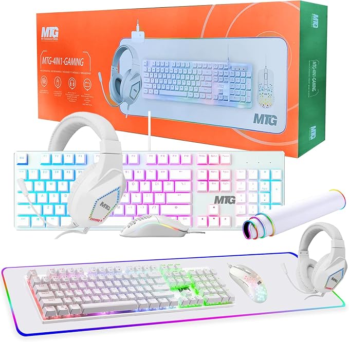 Gaming Kit for PC RGB Keyboard and Mouse Gaming Headphone Large LED Desk Mat with Smooth Surface with RGB Modes for Desktop Computer Xbox and PS4 Gamers - MTG 4 in 1 Combo