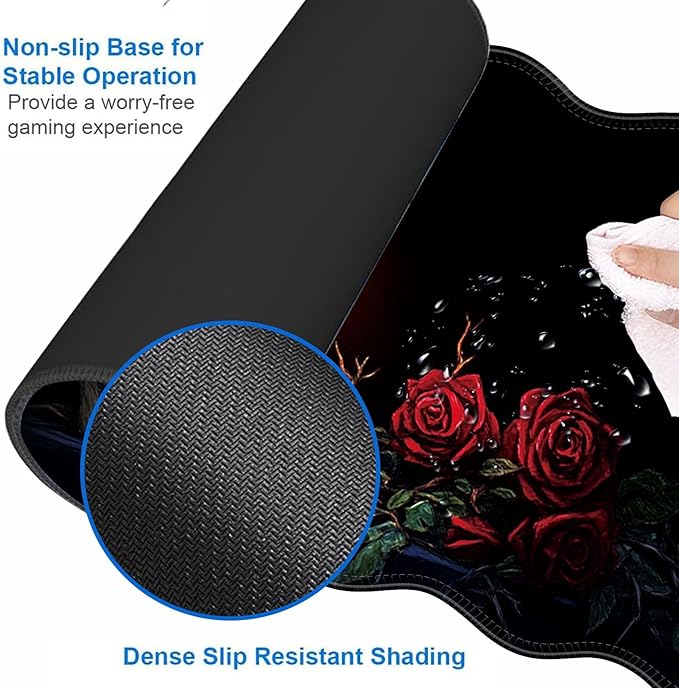 Large Gaming Mouse Pad Keyboard Wrist Rest Pad &amp Wrist Support Mousepad Set Stitched Edge Extended Non-Slip Base Memory Foam Desk Mat for Office HomeRaven on Skull