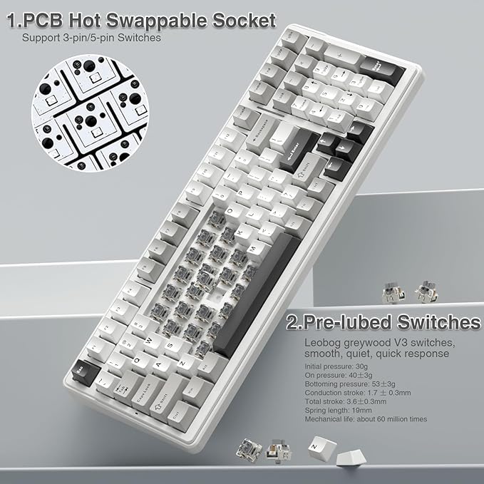 AULA F99 Wireless Mechanical KeyboardTri-Mode BT5.0/2.4GHz/USB-C Hot Swappable Custom KeyboardPre-lubed Linear SwitchesRGB Backlit Computer Gaming Keyboards for PC/Tablet/PS/Xbox (Renewed)