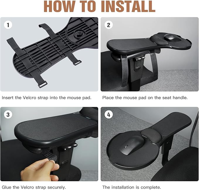 Upgraded Ergonomic Arm Rest Mouse Pad for ChairAdjustable Mouse Tray with Wrist Cushion Chair arm Mousepad Black
