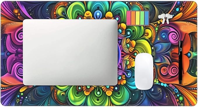 Boho Flower Desk Cover MatExtended Large Mouse PadComputer Laptop Mat Desk Decor for Office Game Home 30x16 Inch