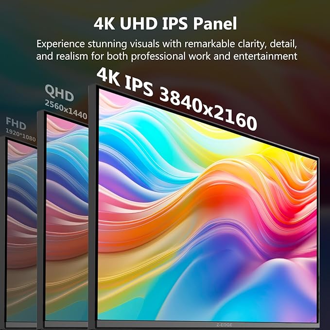 4K Monitor Z-Edge 27 inch IPS Monitor UHD 3840x2160 IPS Computer Monitor 450 cd/m² 160Hz Refresh Rate 1ms Response Time G274K Ultra-Thin Bezel