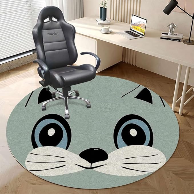 White Black PU Leather Office Chair Mat for Hardwood Floor Face Portrait Monochromic Art Under Desk Low-Pile Office Rug Large Anti-Slip Multi-Purpose Animal Diameter 55 in
