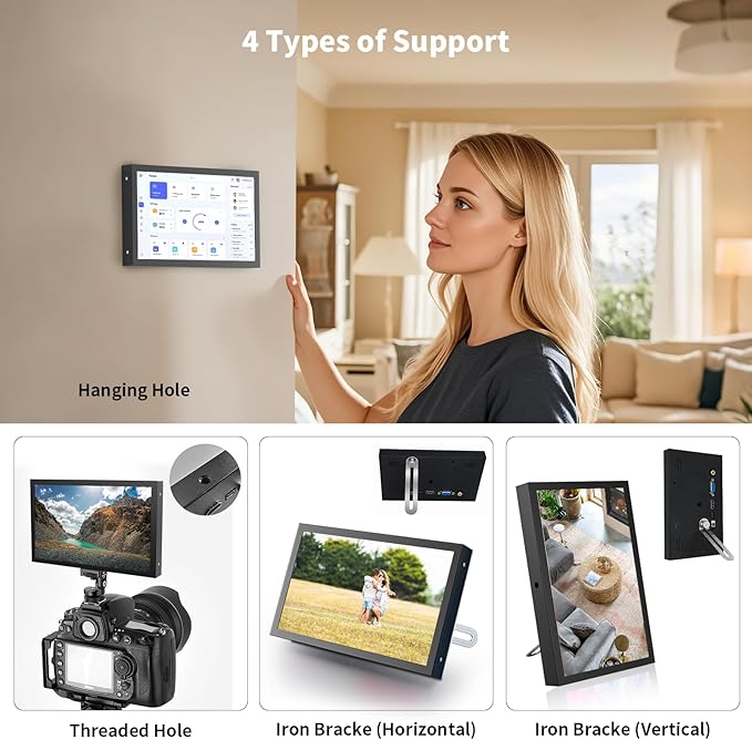 7 Inch Mini Monitor HDMI Portable Vga Monitor with AV BNC 1024×600 LCD Screen with Built-in Speakers 178° View Angle IPS Multi-Function Mini Small Display for Raspberry Pi PC/TV/DVD/CVBS
