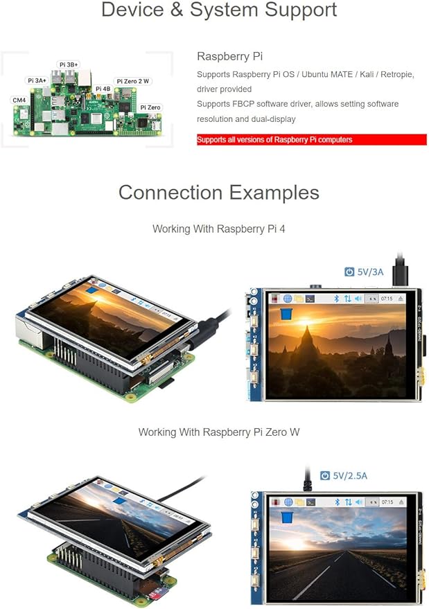 Waveshare 3.2inch Resistive Touch Display Compatible with Raspberry Pi 4B/3B+/3B/2B/B+/A+/Zero/Zero W/WH/Zero 2W Series Boards 320×240 Resolution SPI