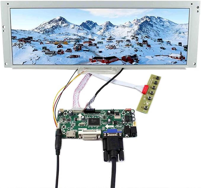 VSDISPLAY 14.9 1280x390 LCD Screen LTA149B780F with DVI VGA Audio Controller Board 68676 for DIY Cabinet/Car Gauge Cluster/Digital Marquee Monitor