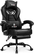 N-GEN GAMING Video Gaming Chair Big and Tall Office Computer Desk Chairs with Ergonomic Lumbar Support High Back Recliner and Footrest for Adults (Black)