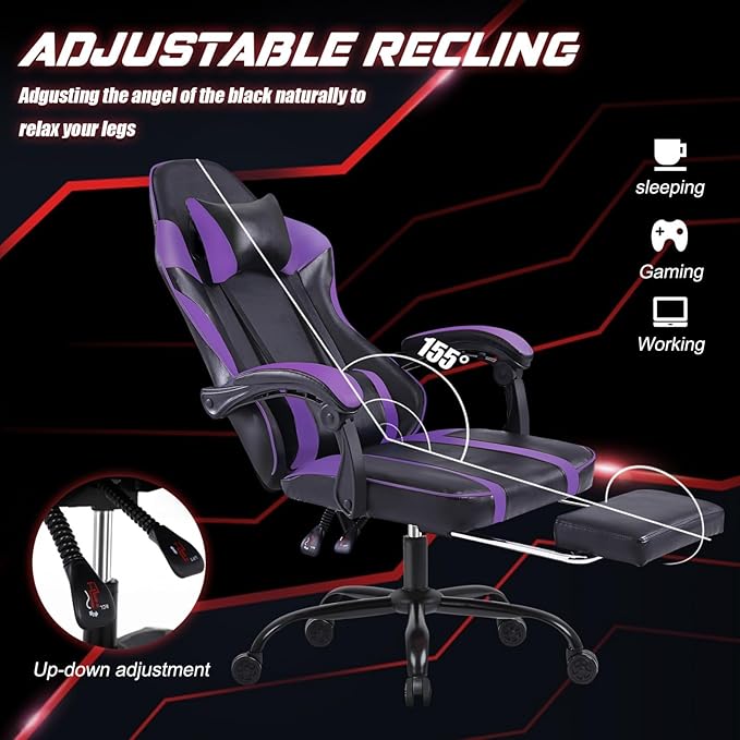 Gaming Chair Computer Chair with Wheels Adjustable Height Pu Leather Gamer Chair Office Desk Chair Ergonomic Video Game Chair for Adults