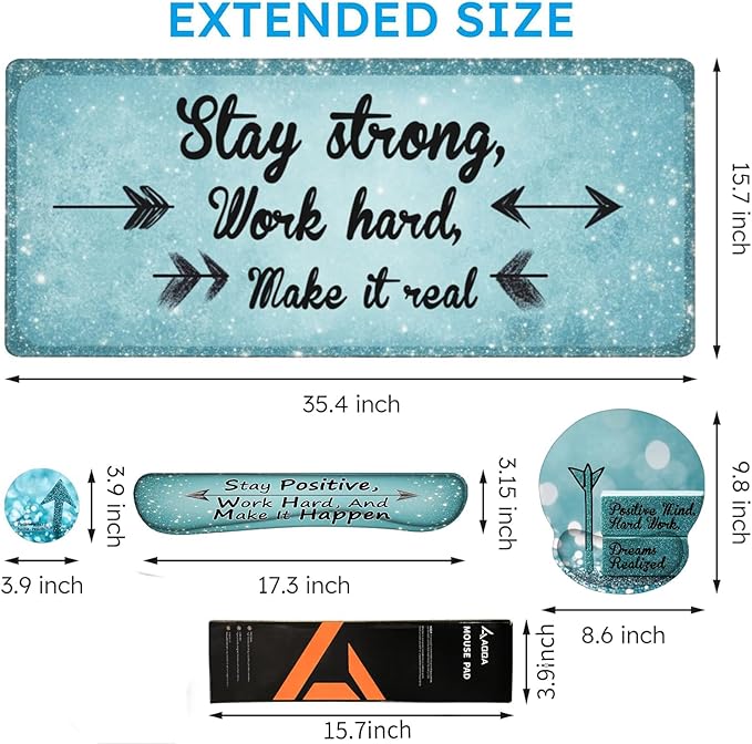 AQQA Desk Mat Desk Pad5in1 XXL Mousepad + Keyboard Wrist Rest+Mouse Wrist Rest+Coaster Set with Ergonomic Desk Pad for Home Office Desk Accessories Decor SuppliesStay Positive