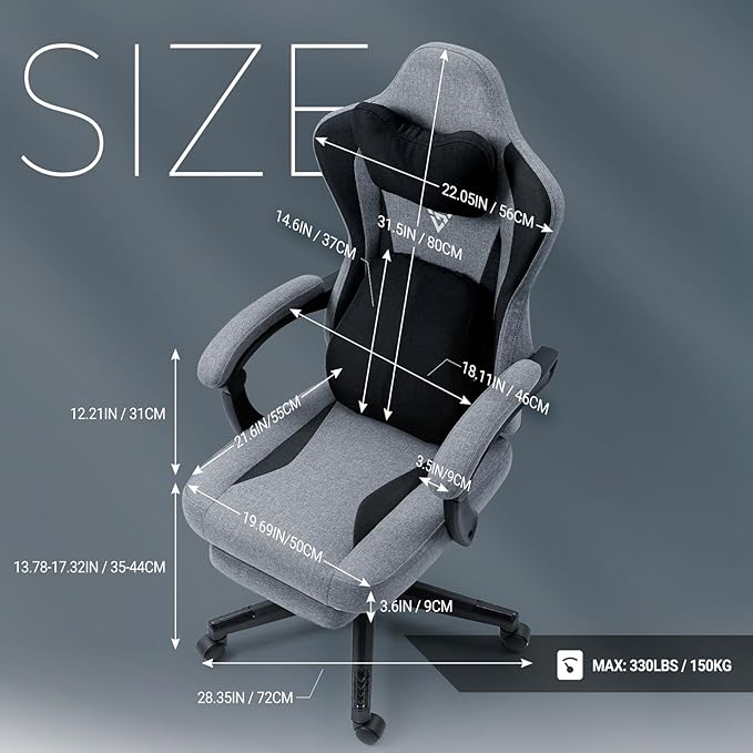 Gaming Chair with Footrest and Heating Massage Ergonomic Video Game Chair 360° Swivel Computer Office Chairs with Adjustable Height &amp Headrest &amp Lumbar Pillow 350 Lbs (Grey)