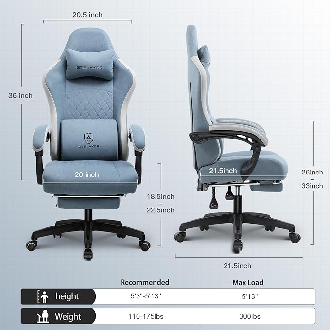 GTPLAYER Gaming Chair Computer Office Chair with Pocket Spring Cushion Linkage Armrests and Footrest High Back Ergonomic Computer Chair with Lumbar Support Task Chair with Footrest