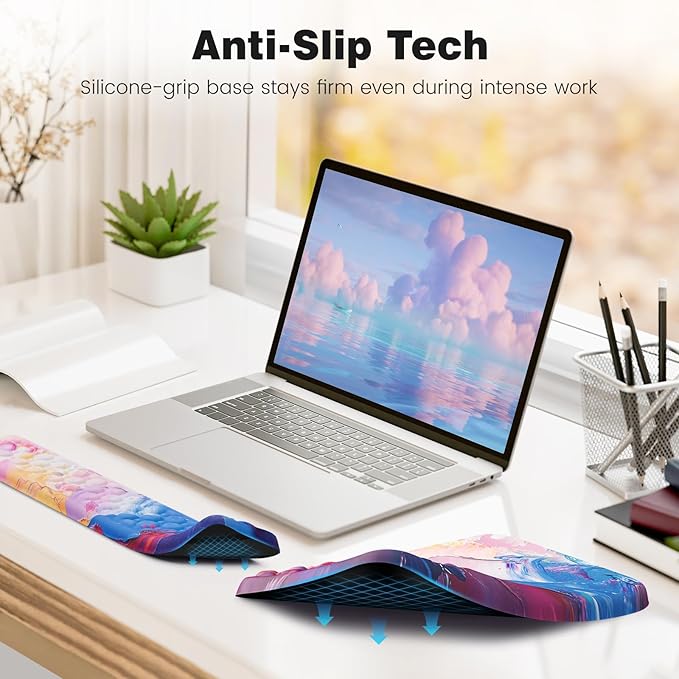 Ospelelf Ergonomic Wrist Rest for Computer Keyboard Pad Large Arm Rest Wrist Support for Mouse Relieve Wrist Pain Multicolored