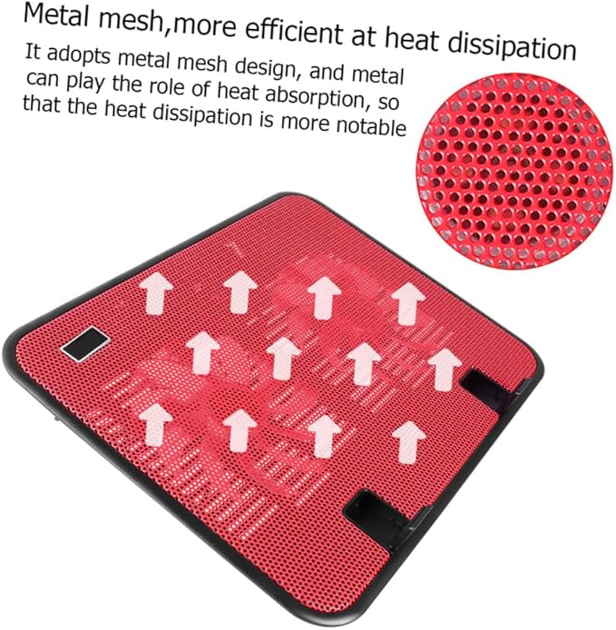 Laptop Cooling Pad Stand with Dual Quiet USB Fans Slip Ergonomic Design Angles for Efficient Heat Dissipation Lightweight Portable Cooler for Notebook Red