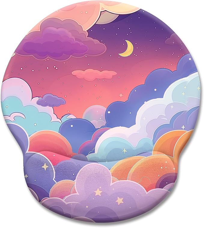 Kawaii Purple Cloud Mouse Pad with Wrist Rest Ergonomic Mouse Pad Wrist Support with Non-Slip Pain Relief PU Base Large Computer Mousepad Purple Office Desk Accessories Decor Supplies