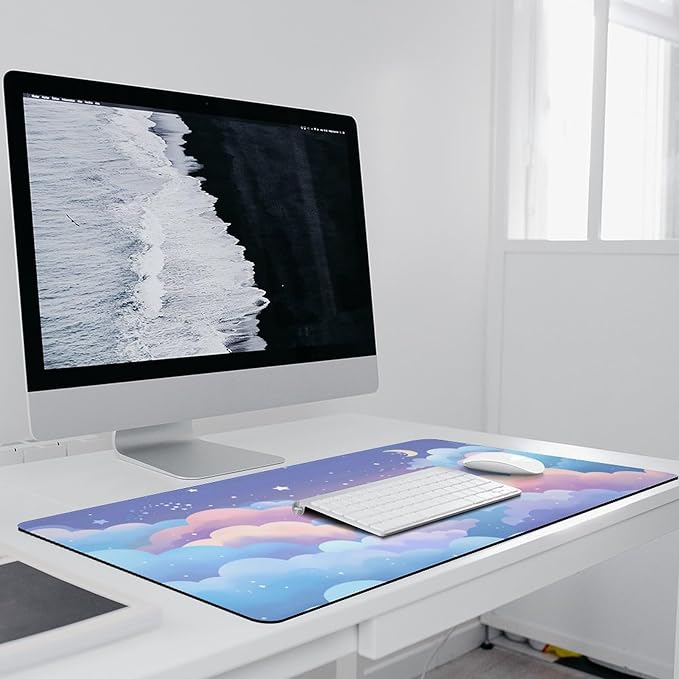 Cloud Star Mouse Pad Large Desk Mat Extended Keyboard Mouse Pad with Non-Slip Base and Stitched Edge Mouse Mat Desk Pad 36x16 Mouse Pads for Desk Home Office Gaming