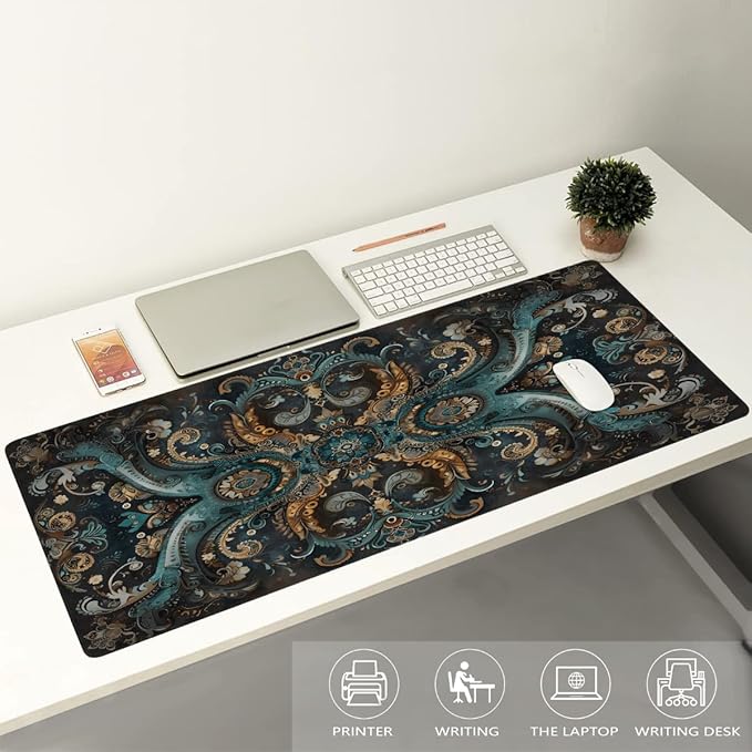 Trippy Turquoise Paisley Large Mouse Pad Gaming Mousepad Desk Mat for Desktop Computer Keyboard Waterproof Mouse Mat Desk Pad with Non-Slip Base for Game School Office Home 35.4 x 15.7