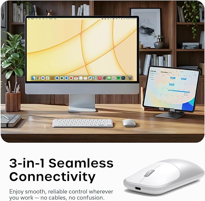 Satechi Slim EX Wireless Mouse Multi-Device Bluetooth &amp 2.4GHz Connection for macOS Windows iPadOS and Android Silent Clicks Anodized Aluminum Shell USB-C Rechargeable Battery Silver