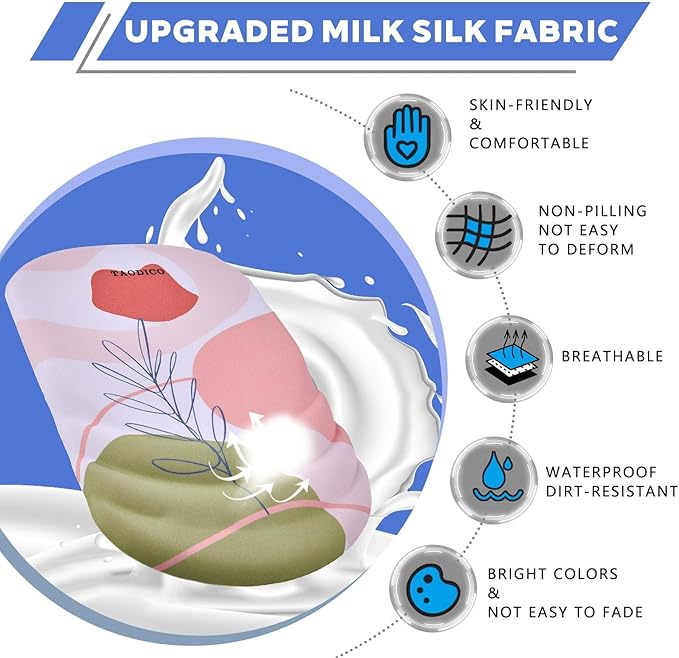 Ergonomic Mouse Pad with Wrist Rest Milk Silk Fabric Durable Silicone Filling Non-Slip Pu Base Massage Design Pain Relief Mousepad for Wireless Mouse and Desk 12x8inch Pink Tulip