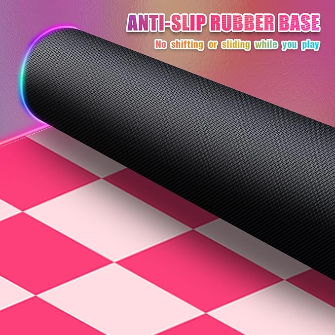 RGB Gaming Mouse Pad I Large Mousepad with 14 Led Modes I Keyboard Pad Gaming Desk Mat I Non-Slip Rubber Base Mouse Mat I 900x400x4mm Waterproof Mousepad for Gaming PC MacBook I Pink Checkered
