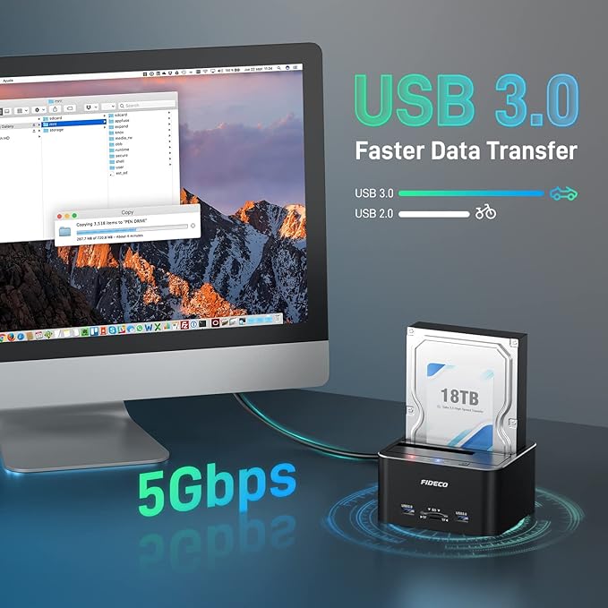 FIDECO Hard Drive Docking Station USB 3.0 Aluminum Hard Drive Docking Stations 2.5/3.5 SATA HDD SSD TF Card Reader and SD Card Reader Offline Clone Support