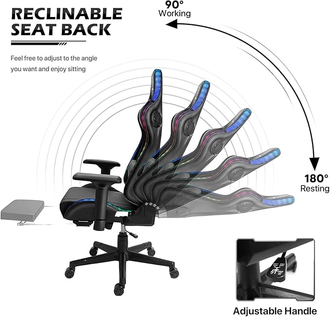 XOOFMASS RGB Gaming Chair with Massage Footrest &amp Dual Speakers Ergonomic Racing Computer Chair with Lumbar Support and Headrest High Back Music Video Chair for Adults Teens and KidsPink