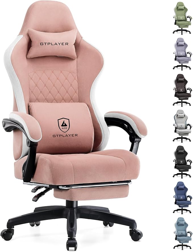 GTPLAYER Gaming Chair Computer Office Chair with Pocket Spring Cushion Linkage Armrests and Footrest High Back Ergonomic Computer Chair with Lumbar Support Task Chair with Footrest