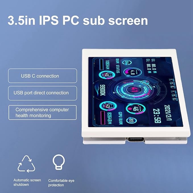 ZJchao Pc Temperature Display 3.5in Computer Temp Monitor Full View Display Computer Temp Monitor Computer Temperature Display with Stand for AIDA64 PC CPU RAM Hard Disk Data