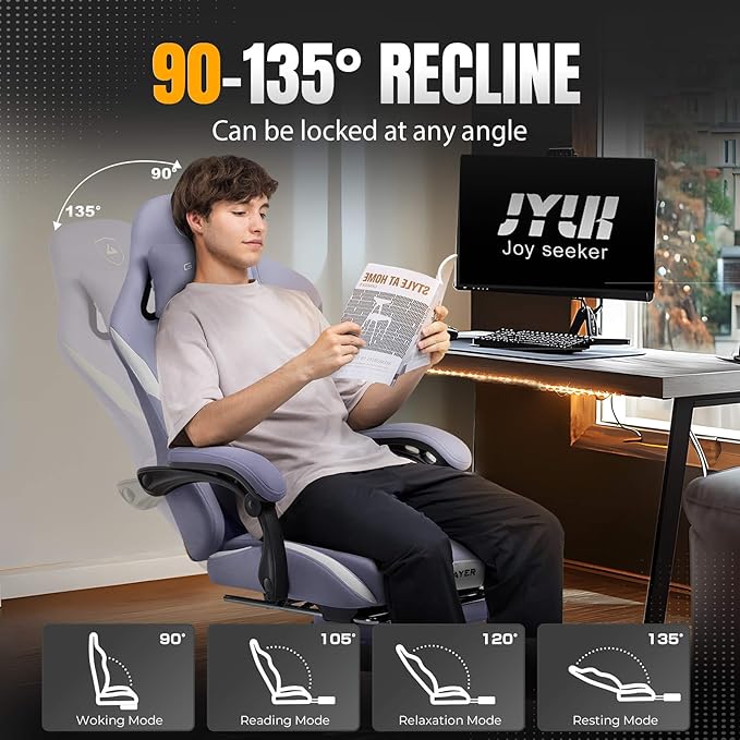 GTPLAYER Gaming Chair with Foot Rest &amp Pocket Spring Cushion Ergonomic High Back Computer Desk Chair with Headrest &amp Lumbar Support for Back Pain Relief Breathable Fabric Purple