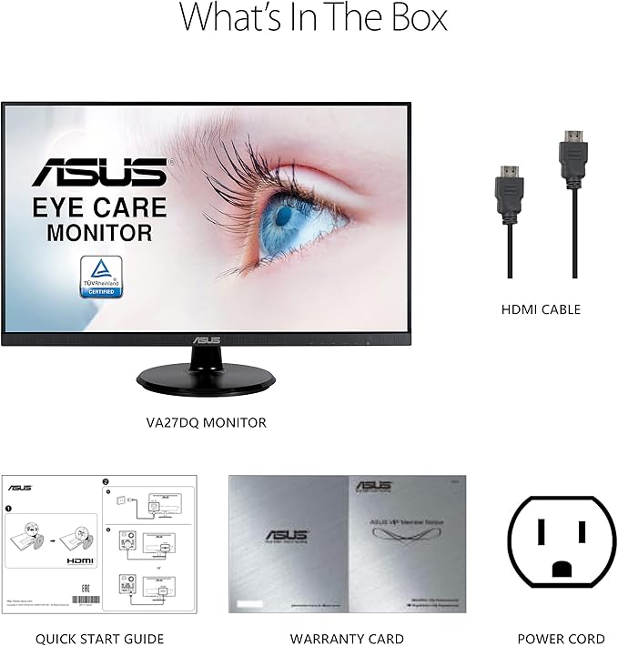 ASUS 27” 1080P Monitor (VA27DQ) - Full HD IPS 75Hz Speakers Adaptive-sync/FreeSync™ Low Blue Light Flicker Free VESA Mountable Frameless HDMI VGA DisplayPort Tilt Adjustable Black