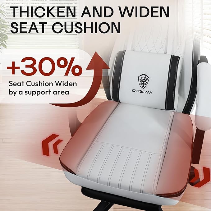 Dowinx Gaming Chair Breathable PU Leather Gamer Chair with Footrest Massage Lumbar Support Big and Tall Ergonomic Reclining Computer Chair with Pocket Spring Cushion for Adults Teens (Black&ampWhite