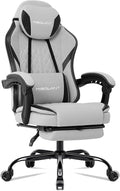 Misolant Gaming Chair Fabric Gamer Chair with footrest for Adults High Back Ergonomic Computer Game Chair with Adjustable Headrest and Massage Lumbar Support 90-155° Recline Free Gray
