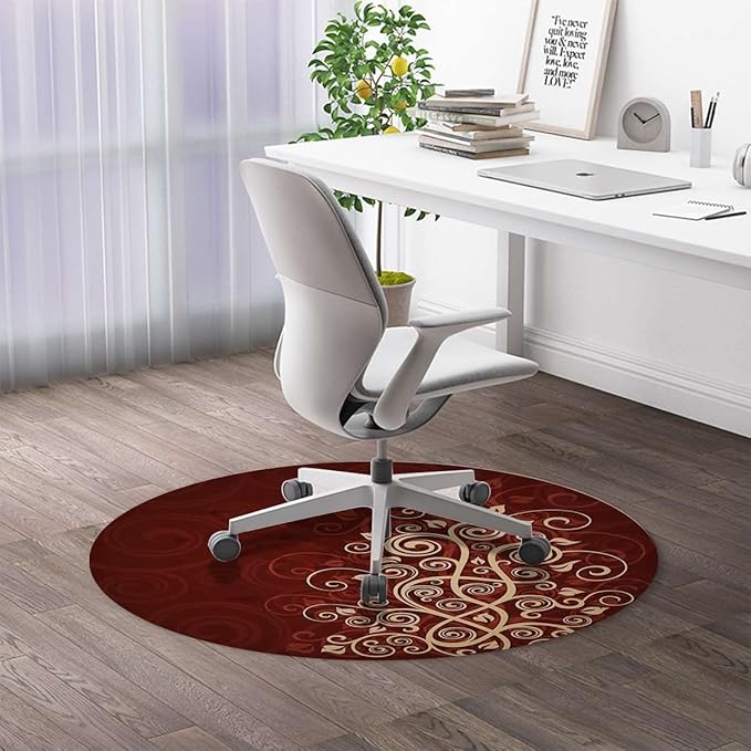 Cream and Ruby Chair Mat Office Protector for Hardwood Floors Floral Branch Lovely Swirls Ivy Anti-Slip Floor Protection Mat Multi-Purpose Chair Carpet for Desk Burgundy Floral Diameter 59 in
