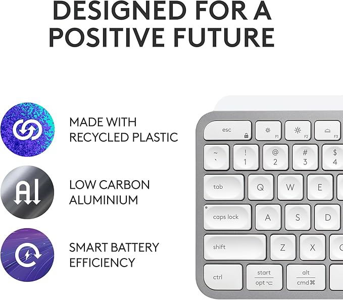 Logitech MX Keys S Wireless Keyboard Low Profile Fluid Precise Quiet Typing Programmable Keys Backlighting Bluetooth USB C Rechargeable for Windows PC Linux Chrome Mac - Pale Grey