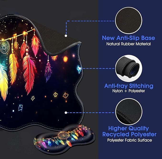 Large Mouse Pad and Keyboard Wrist Rest Desk Pad for Keyboard and Mouse 4-in-1 Large Gaming Mouse Pad with Wrist Support Desk Mat for Home Office Study Game-Colorful Dreamcatcher