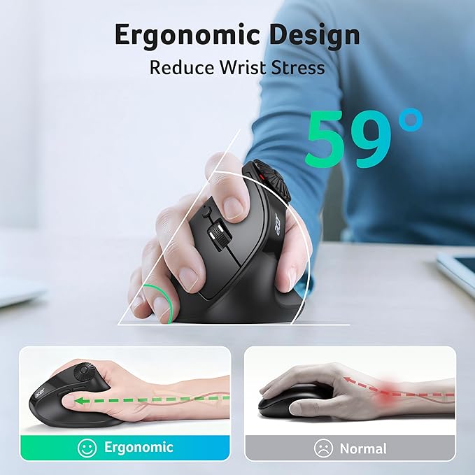 acer Ergonomic Mouse Wireless with Side Scroll Wheel Bluetooth Mouse for Laptop(BT5.2+2.4GHz) Office Vertical Computer Mice Small to Medium Sized Hands Ergo Mice 8 Buttons for PC and Desktop