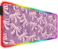 RGB Pretty Purple Bows Gaming Desk Mat Computer Keyboard Large Extended Long Girly LED Mouse Pad for Office and Home XL (W15)
