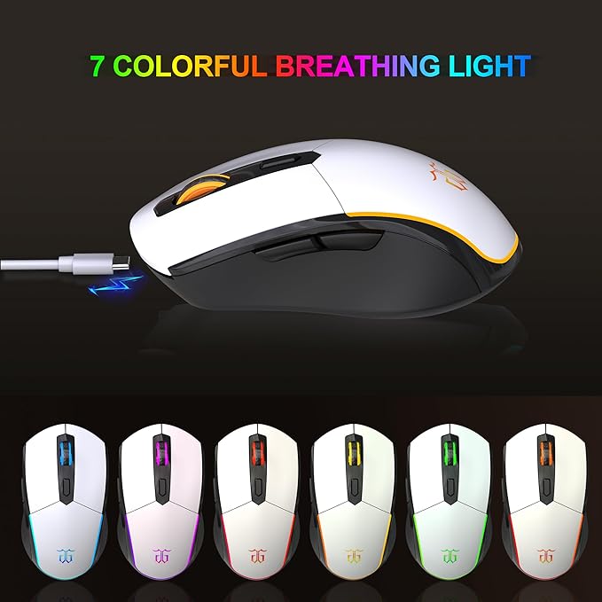 Snpurdiri 60% Wireless Gaming Keyboard and Mouse ComboOrange Backlit Rechargeable 2000mAh BatteryMini Mechanical Feel Anti-ghosting Keyboard + Popular RGB Mice for Gaming Office(Black-White)