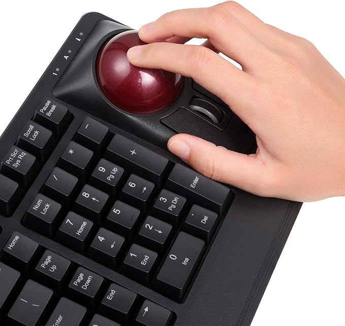Perixx Periboard-522 Wired Trackball Mechanical Keyboard Build-in 2.17 Inch Trackball with Pointing and Scrolling Feature Durable 3.2lbs Weight