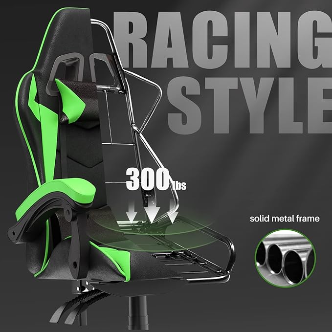 Bigzzia Gaming Chair Ergonomic Video Game Chairs with Pillow and Lumbar Support Racing Style Height Adjustable Computer Chair with 360°-Swivel Seat for Adults and Teens